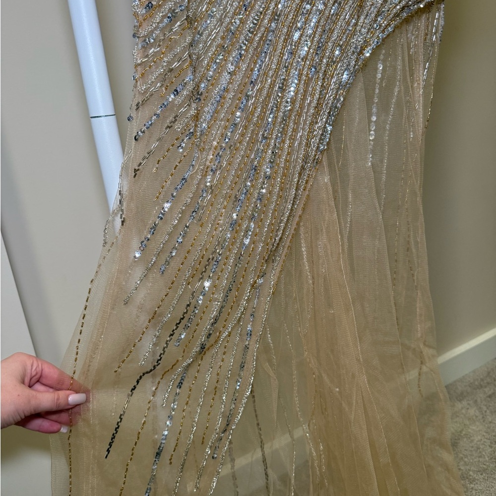 Jovani Gold Beaded Sequin Evening Gown - Picture 4 of 16
